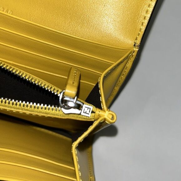 Authentic Fendi Leather Yellow & Brown FF Continental Long Wallet. - Picture 7 of 17